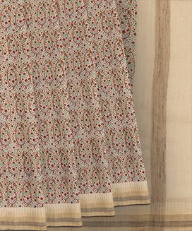 Cream Handwoven Tussar Silk Saree Printed With Paisley Motifs