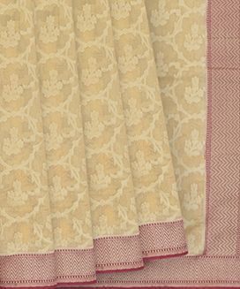 Yellow Banarasi Silk Cotton Saree With Pink Border
