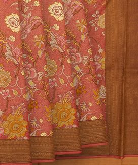 Peach Printed Silk Saree With Floral Motifs
