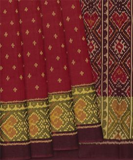 Red Handloom Ikat Silk Saree With Elephant & Bird Motifs