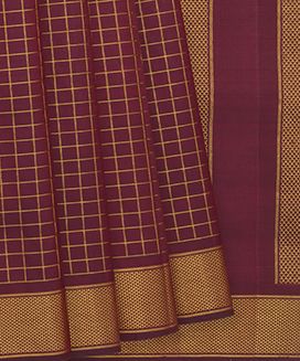 Crimson Handwoven Kanchipuram Silk Saree With Zari Checks & Araimadam Motifs In Border