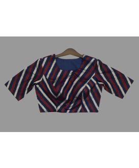 Red-blue striped ikat silk blouse

