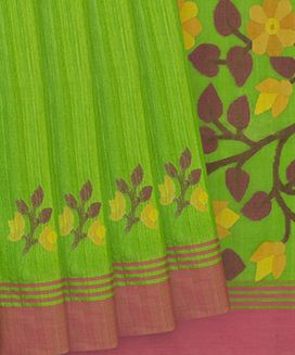 Green Handwoven Tussar Silk Saree With Flower Butta & Floral Pallu
