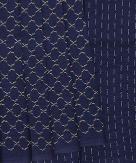 Navy Blue Woven Tussar Silk Saree With Jaal Motifs
