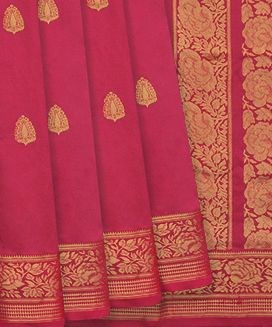 Pink Banarasi Silk Saree With Floral Butta

