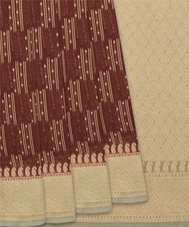 Maroon Handloom Banarasi Silk Cotton Saree With Broken Stripes
