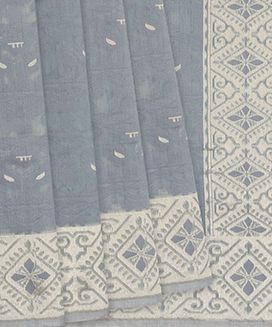 Grey Banarasi Woven Blended Cotton Saree With Flower Motifs
