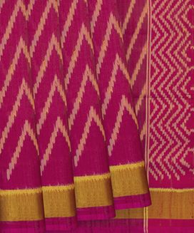 Pink Handloom Ikat Dupion Silk Saree With Chevron Motifs

