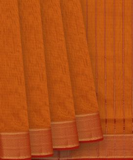 Orange Handloom Maheswari Silk Cotton Saree With Stripes
