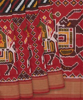 Multicolour Handloom Single Ikat Saree With Red Border

