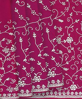 Pink Pure Crepe Embroidered Saree With Vine Motifs

