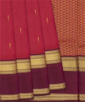 Red Handloom Kanchipuram Silk Saree With Jasmine Bud Motifs