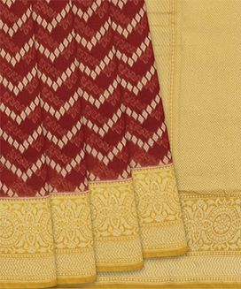 Red Handloom Banarasi Silk Cotton Saree With Chevron Motifs
