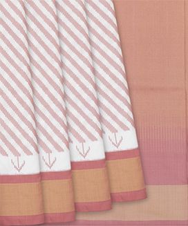White Handloom Single Ikat Saree With Pink Border
