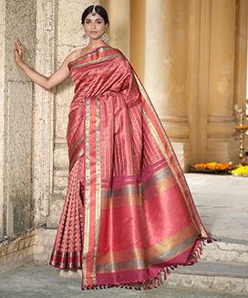 Crimson Handloom Kanchipuram Natural Dyed Silk Saree  with Meena Zari Checks