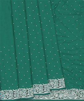 Sea Green Pure Crepe Embroidered Saree With Dotted Motifs