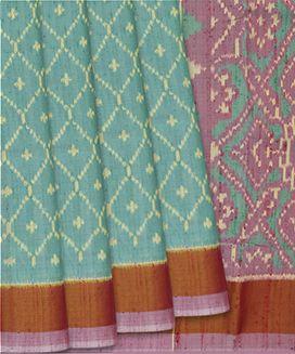 Turquoise Handloom Ikat Dupion Silk Saree With Jaal Motifs

