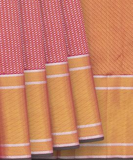 Bubble Gum Pink Kanchipuram Handloom Silk Saree With Dotted Motifs