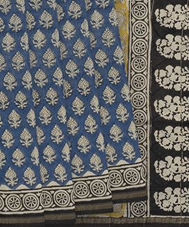 Light Blue Chanderi Printed Cotton Saree With Floral Motifs
