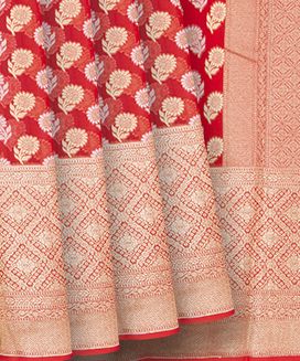 Red Banarasi Khaddi Georgette Saree With Floral Motifs

