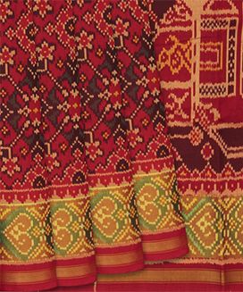 Red Handloom Ikat Silk Saree With Floral Motifs