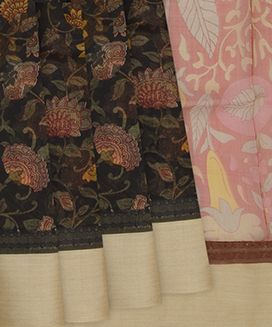 Multi Colour Woven Organza Printed Silk Saree With Cream Border