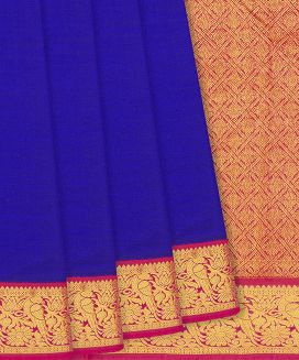 Blue Handloom Kanchipuram Korvai Silk Saree With Pink Border