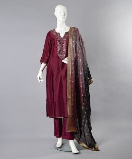 Winery Salwar Suite With Ombre Dupatta
