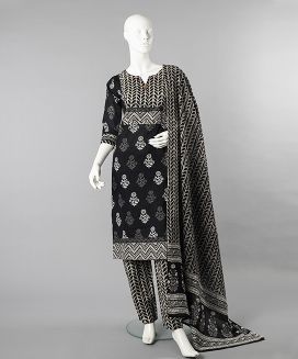 Black And White Salwar Suite With Matching Dupatta


