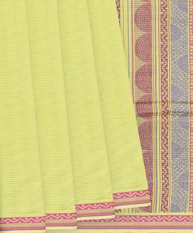 Cardamom Green Handloom Organic Kanchi Cotton Saree With Stripes
