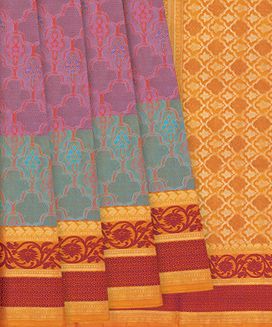 Multi Color Handloom Kanchipuram Lino Silk Saree With Jaal Motifs
