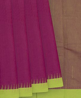 Pink Handloom Uppada Cotton Saree With Green Border
