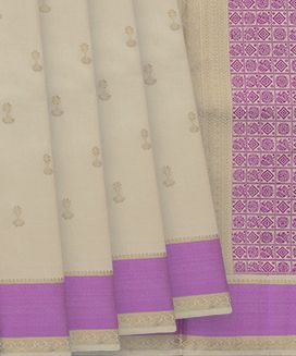 Cream Handloom Kanchipuram Silk Saree With Jumka Motifs
