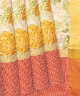 Cream Woven Kota Silk Saree With Printed Floral Motifs
