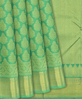 Green Handloom Kanchipuram Silk Saree With Floral Motifs