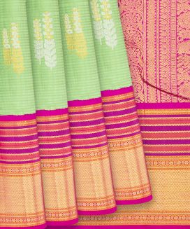 Mint Green Handloom Kanchipuram Korvai Silk Saree With  Stripes
