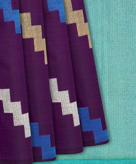 Magenta Handloom Kanchipuram Silk Saree With Chevron Stripes