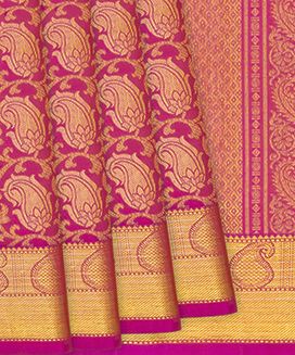 Hot Pink Handloom Kanchipuram Silk Saree With Mango Vine Zari Brocade