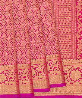 Pink Handloom Kanchipuram Silk Saree With Floral Jaal Zari Motifs
