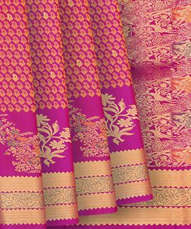 Hot Pink Handloom Kanchipuram Silk Saree With Mango Motifs In Silk Threads
