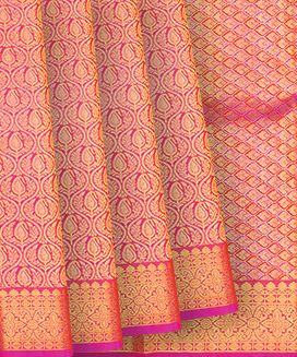 Pink Handloom Kanchipuram Silk Saree With Mango Zari Motifs
