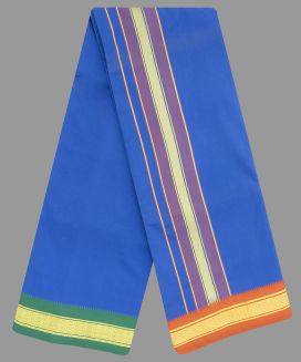 Blue 9 X 5 Cotton Dhoti With Contrast Border