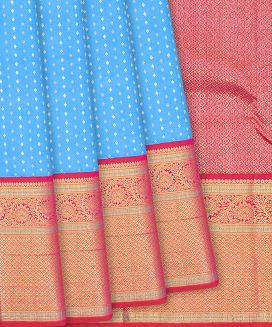 Sky Blue Handloom Kanchipuram Silk Saree With Diamond Motifs