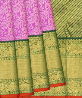 Lavender Handloom Kanchipuram Korvai Silk Saree With Floral Motifs

