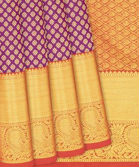 Purple Handloom Kanchipuram Silk Saree With Kamalam Motifs
