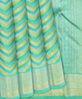 Aquamarine Handloom Kanchipuram Silk Saree With Chevron Stripes
