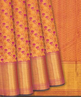Pink Handloom Kanchipuram Silk Saree With Floral Zari Motifs
