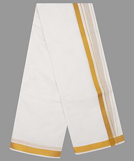 Off White 9 X 5 Handwoven Cotton Dhoti with 3/4 inch zari Border


