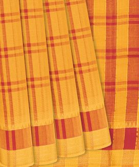 Yellow Handloom Mangalagiri Cotton Saree With Checks

