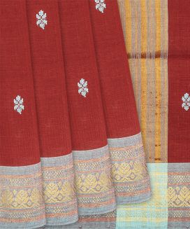 Red Handloom Kadapa Cotton Saree With Floral Motifs
